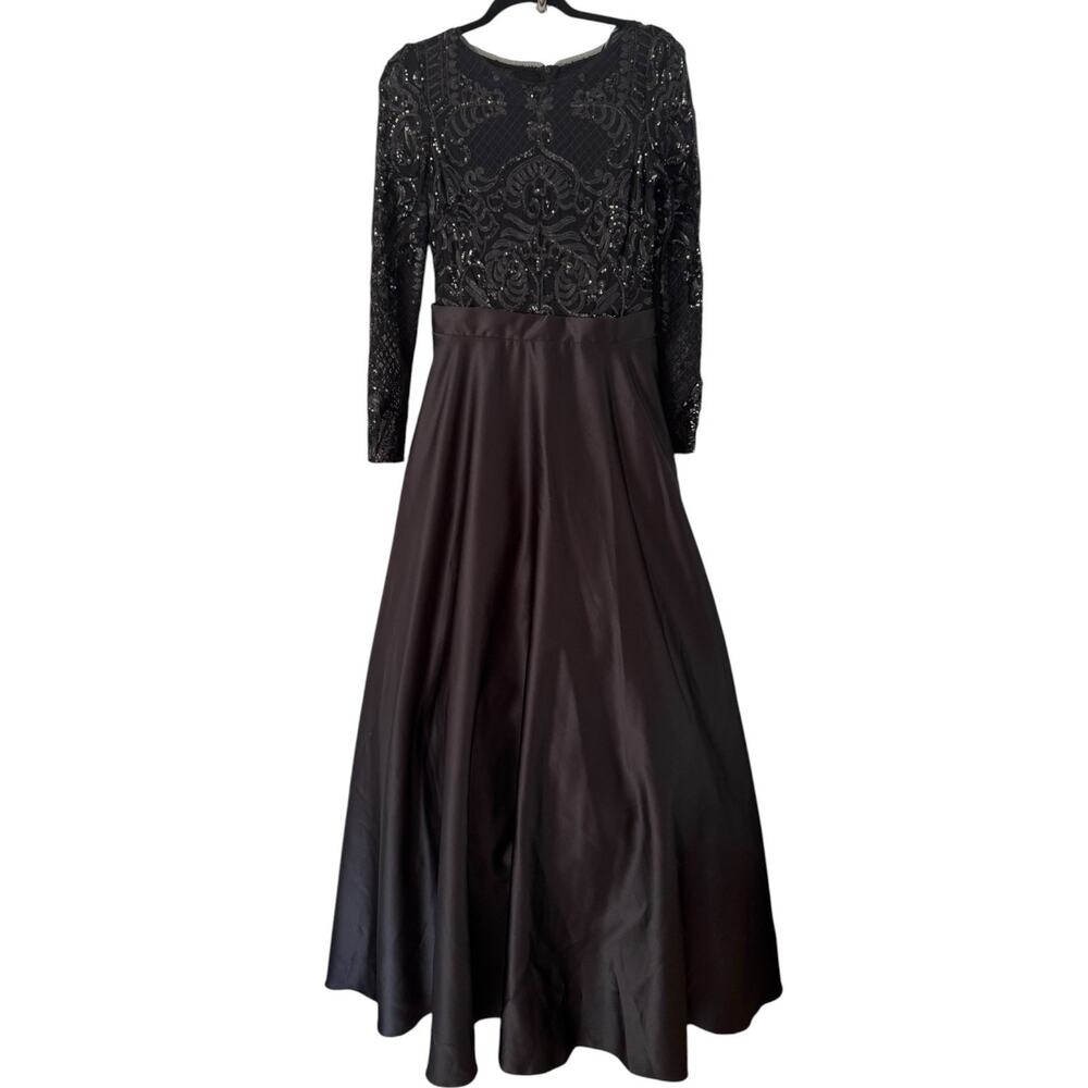 NWOT Betsy & Adam Sequin Long Sleeve Ball Gown Black Size 8 - Picture 4 of 10